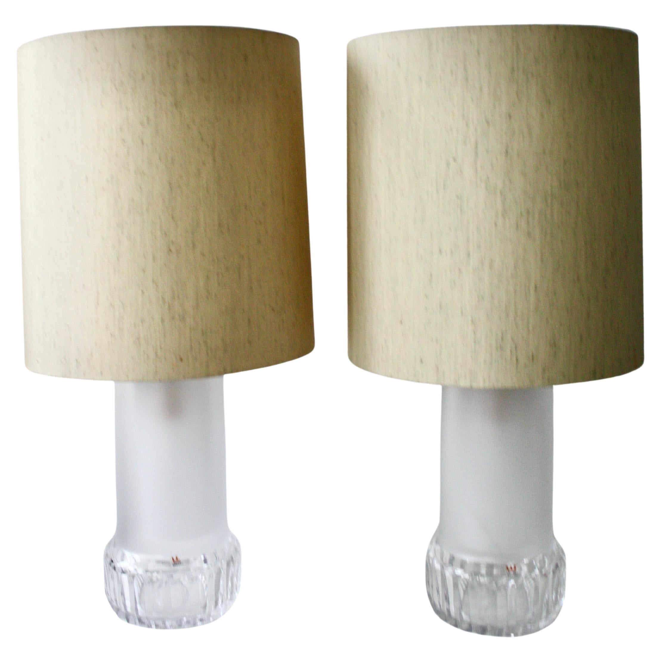 Pair of Crystal Table Lamps by Ove Sandberg for Kosta, Sweden, 70s