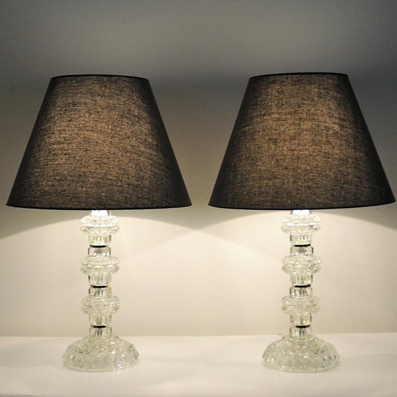 Scandinavian Modern Pair of vintage Glass Table Lamps from Kosta, Sweden 1960s