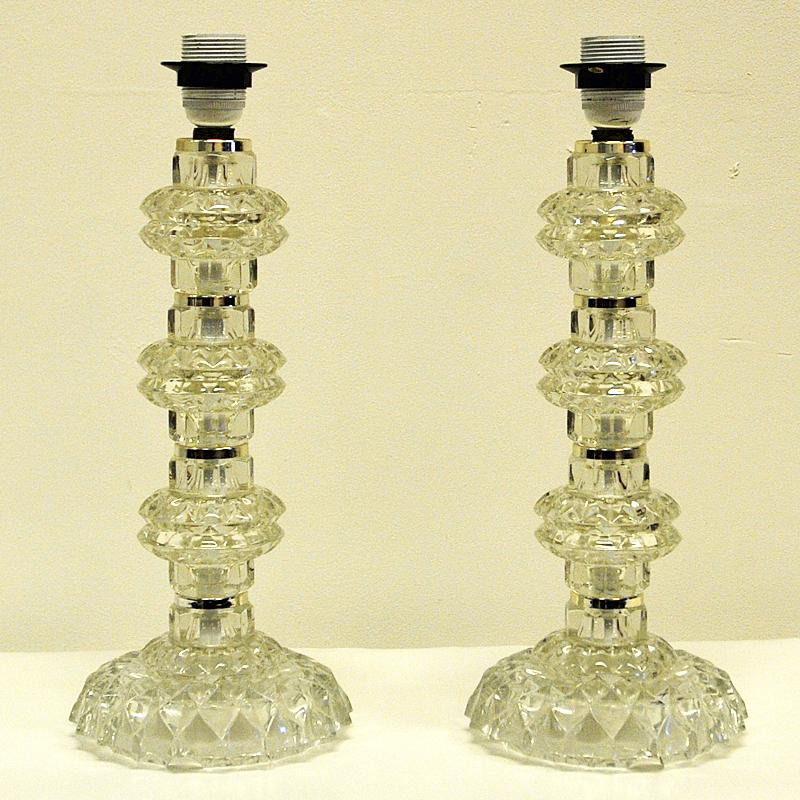Polished Pair of vintage Glass Table Lamps from Kosta, Sweden 1960s