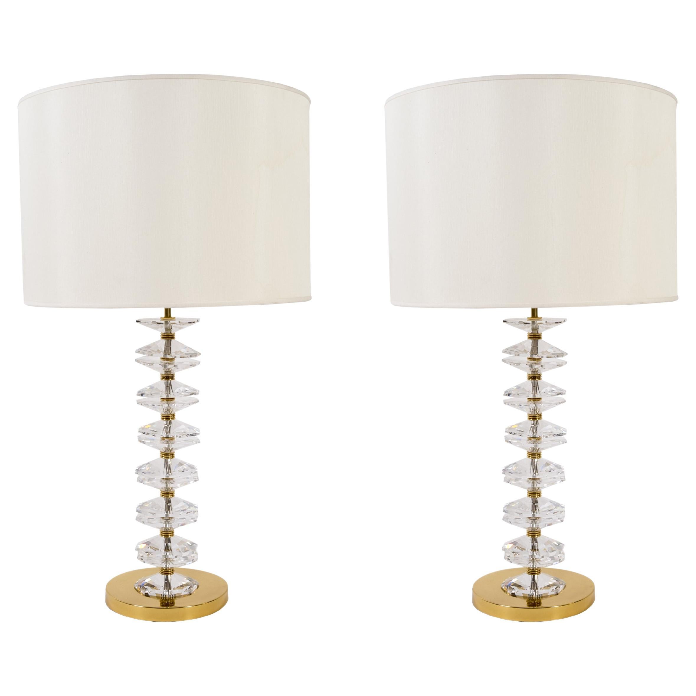 Pair of Crystal Table Lamps in the Style of Gino Cenedese For Sale