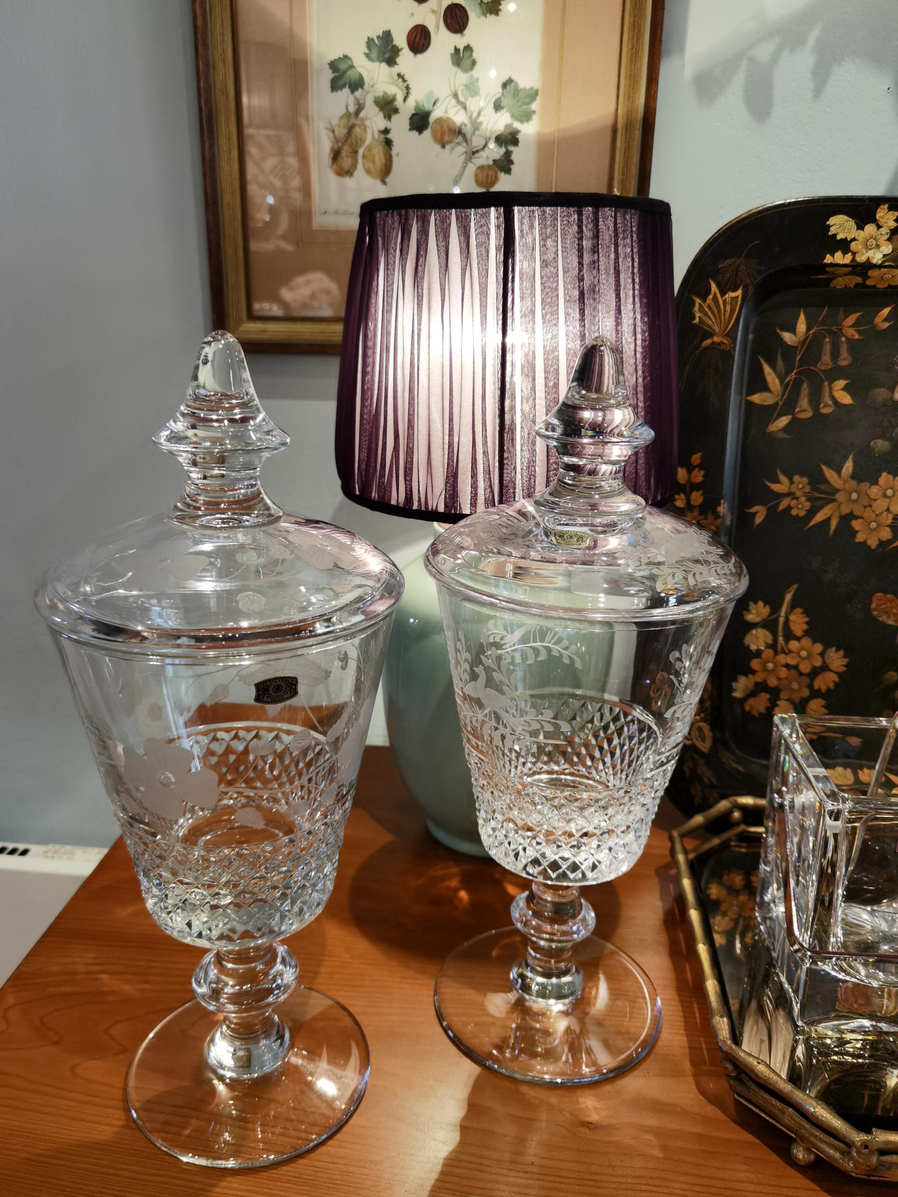 Pair of Crystal Urns Val Saint Lambert Belgium 2