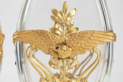 Pair of Crystal Vases and Mounted Brass Chiseled and Gilded, Large Decoration