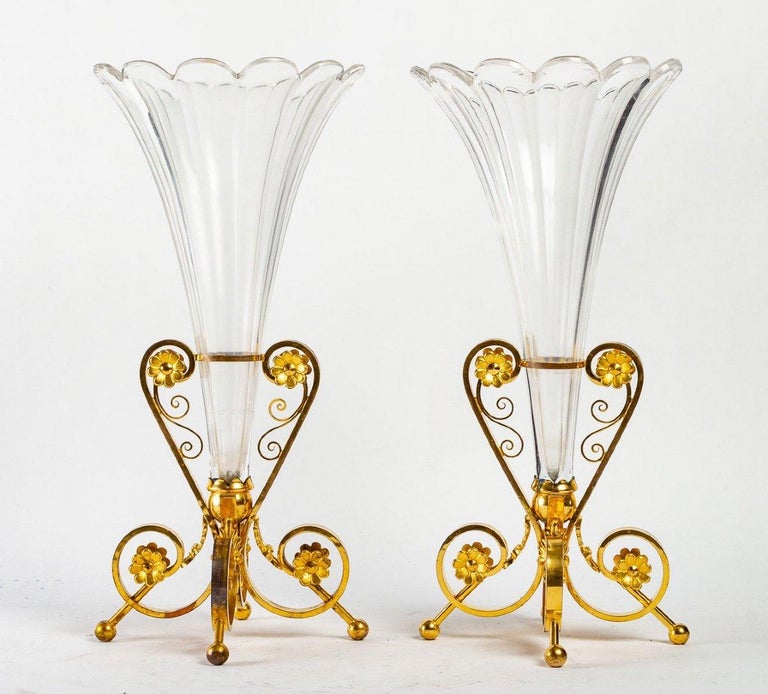 Pair of Crystal Vases For Sale at 1stDibs