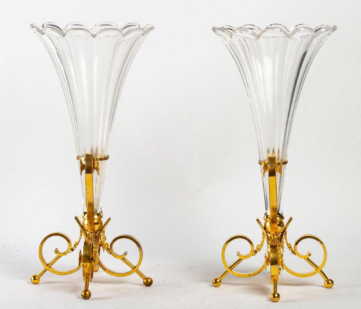 Pair of Crystal Vases In Good Condition For Sale In Saint-Ouen, FR