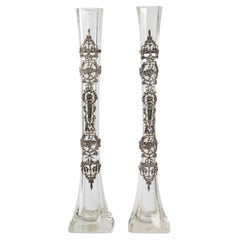 Pair of Crystal Vases with Silver Decoration