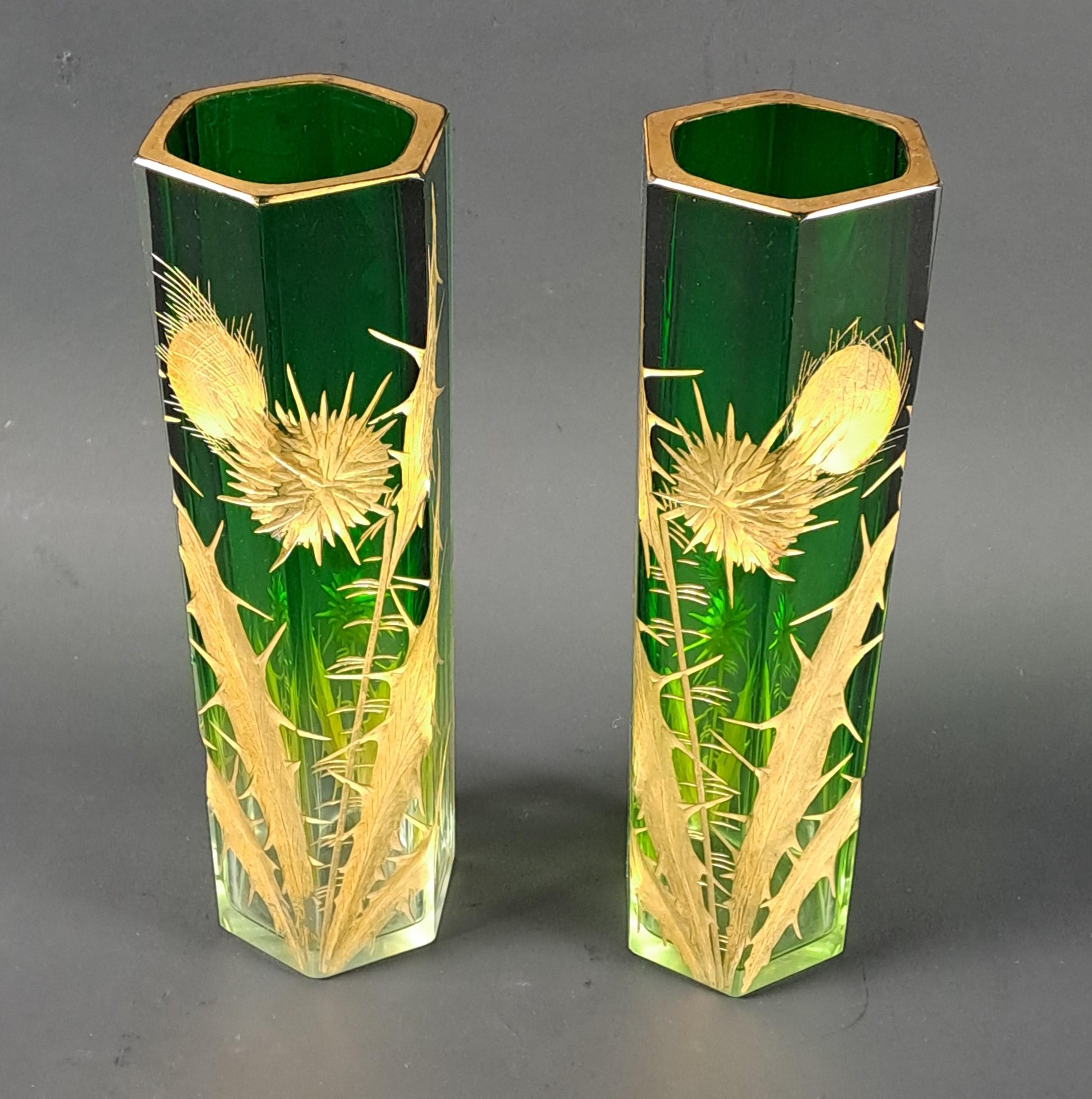 Paire de vases en cristal avec chardons - Maison Moser - Période Art Nouveau en vente 3