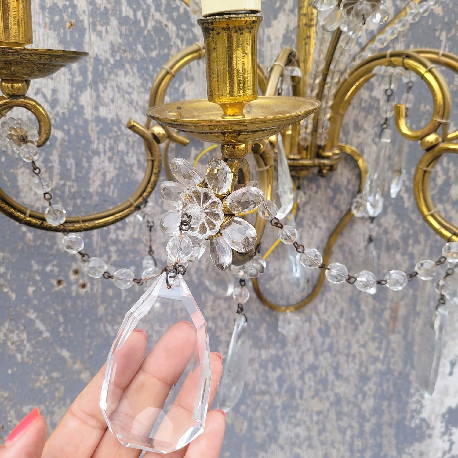 Pareja De Apliques De Cristal, Siglo XIX en venta 4