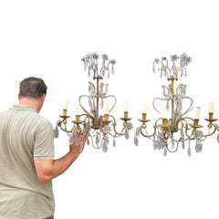 Pair Of Crystal Wall Sconces, 19th Century