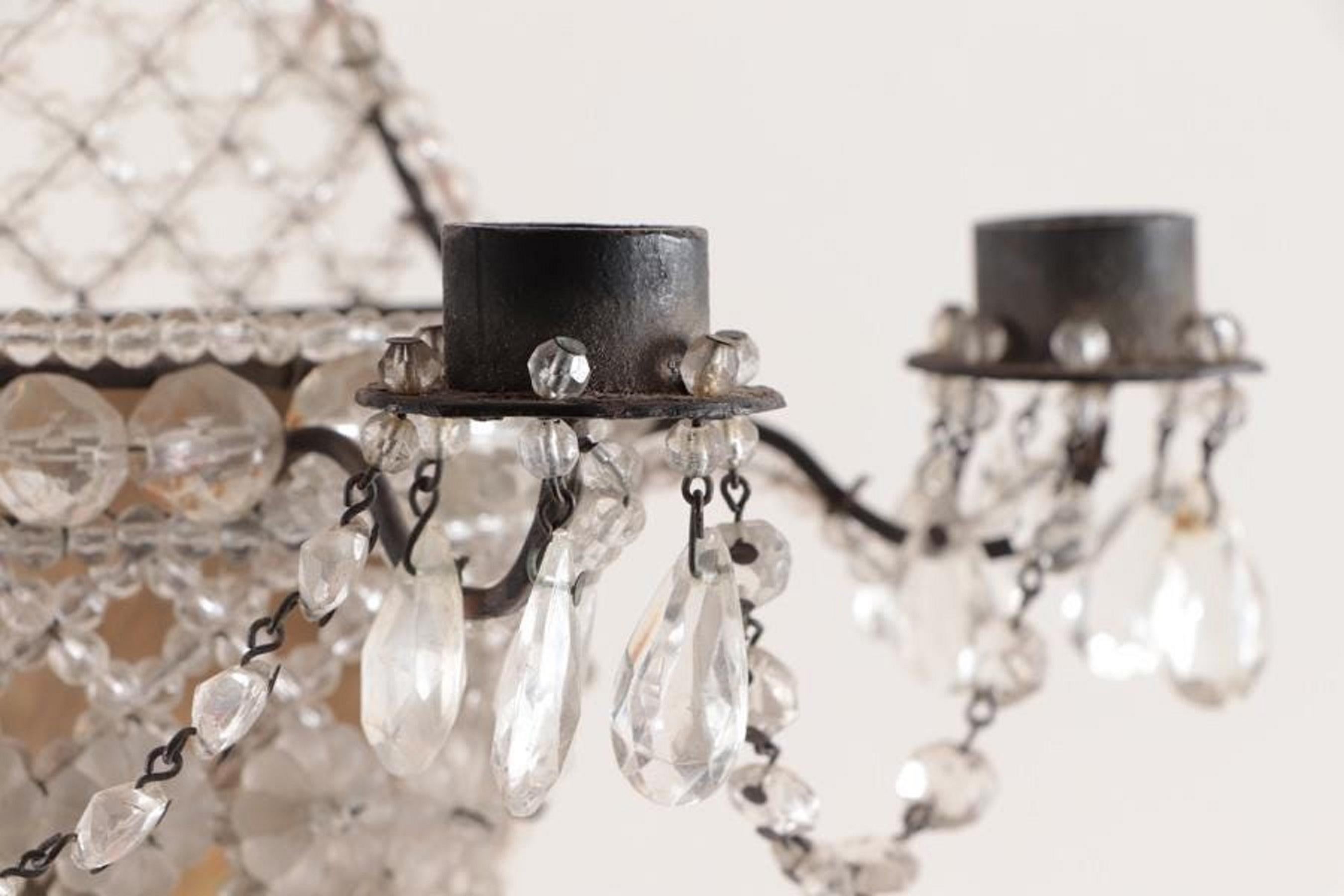 Pair of Crystal Wall Sconces In Good Condition For Sale In Doylestown, PA