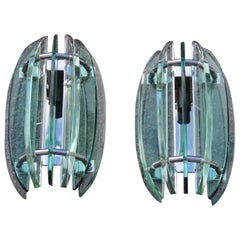 Pair of Crystal Wall Sconces Veca Design Italian 1960s Sculptures Green