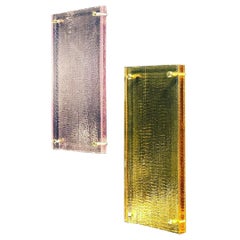 Pair of Crystal Wall Suspensions, Hand-Sculpted Contemporary Crystal