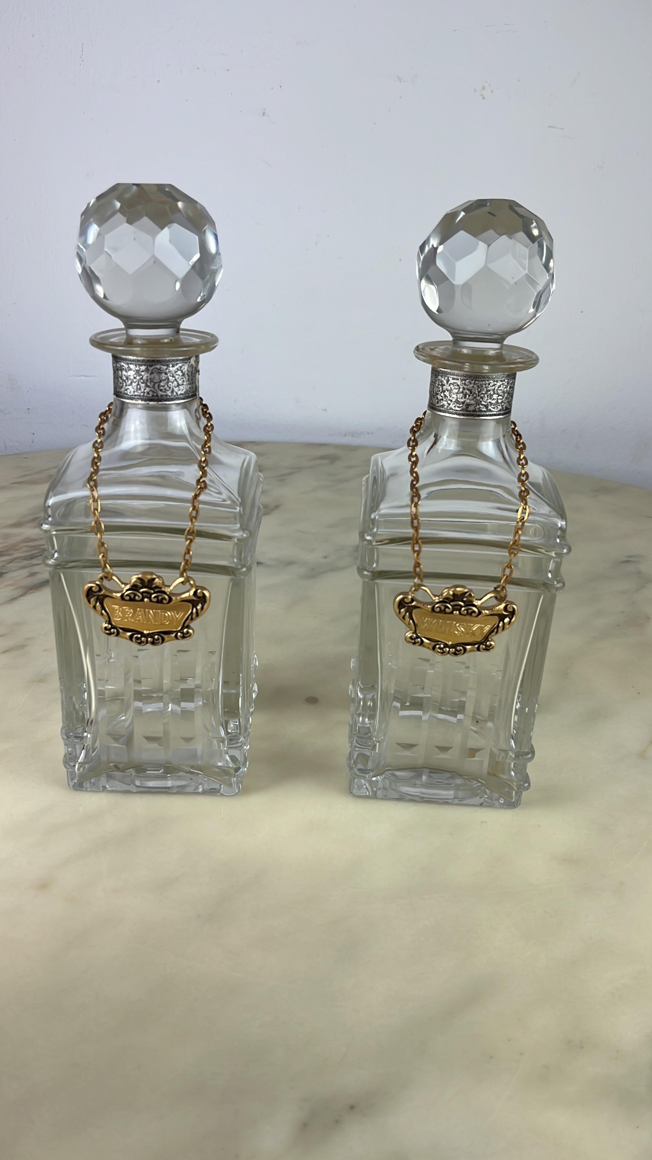 Pair of Crystal Whiskey and Brandy Bottles, Made in Italy, 1970s For Sale 4