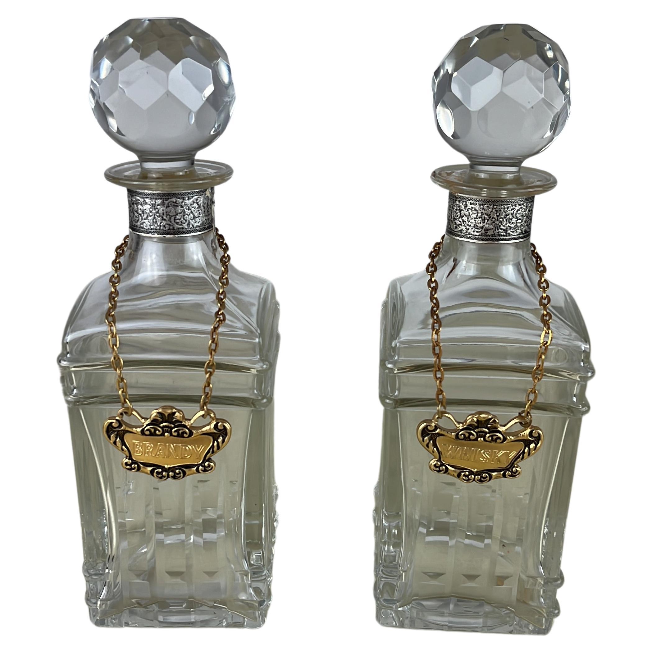 Pair of crystal whiskey and brandy bottles, Made in Italy, 1970s