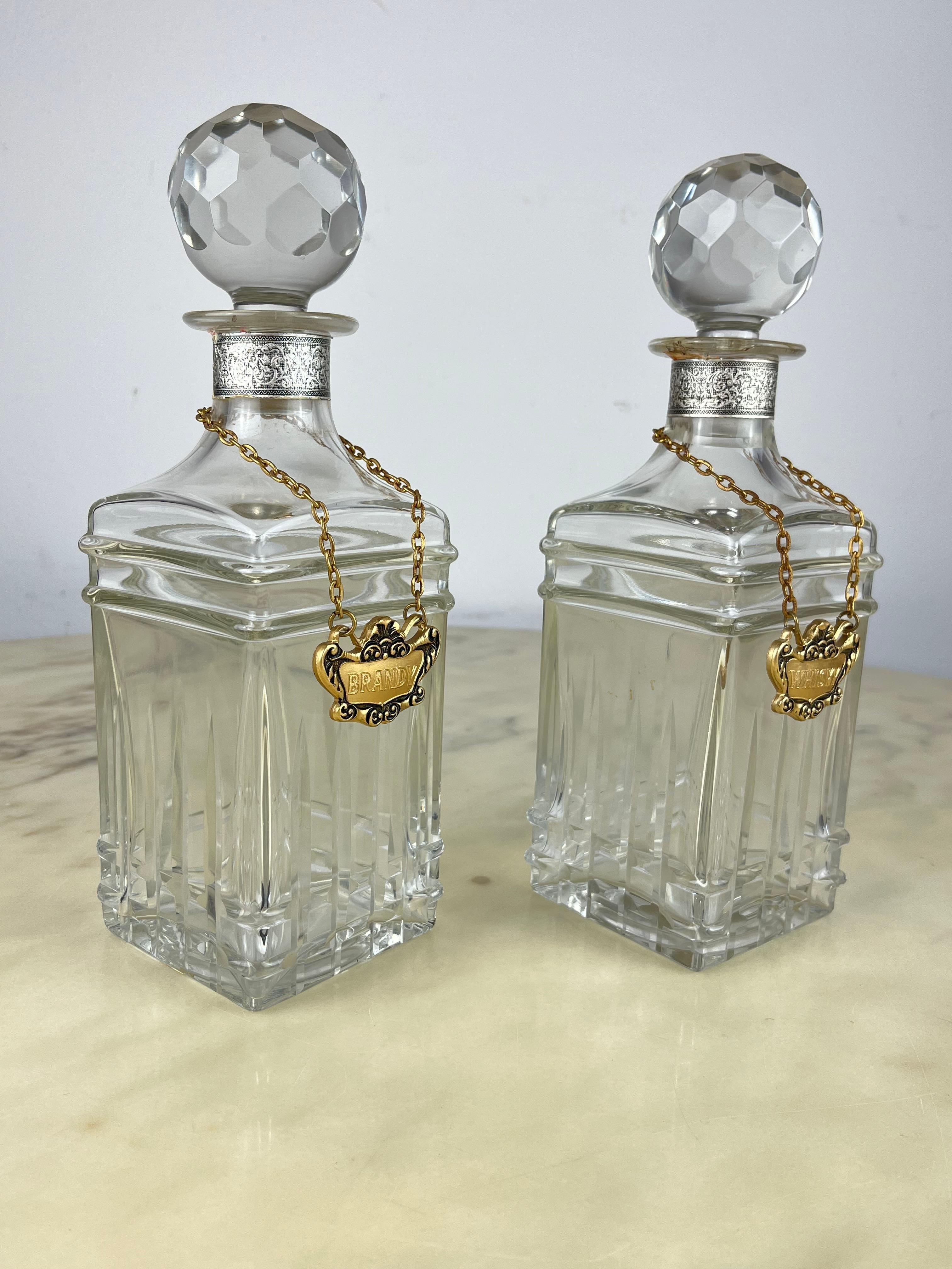 Pair of Crystal Whiskey and Brandy Bottles, Made in Italy, 1970s For Sale 2