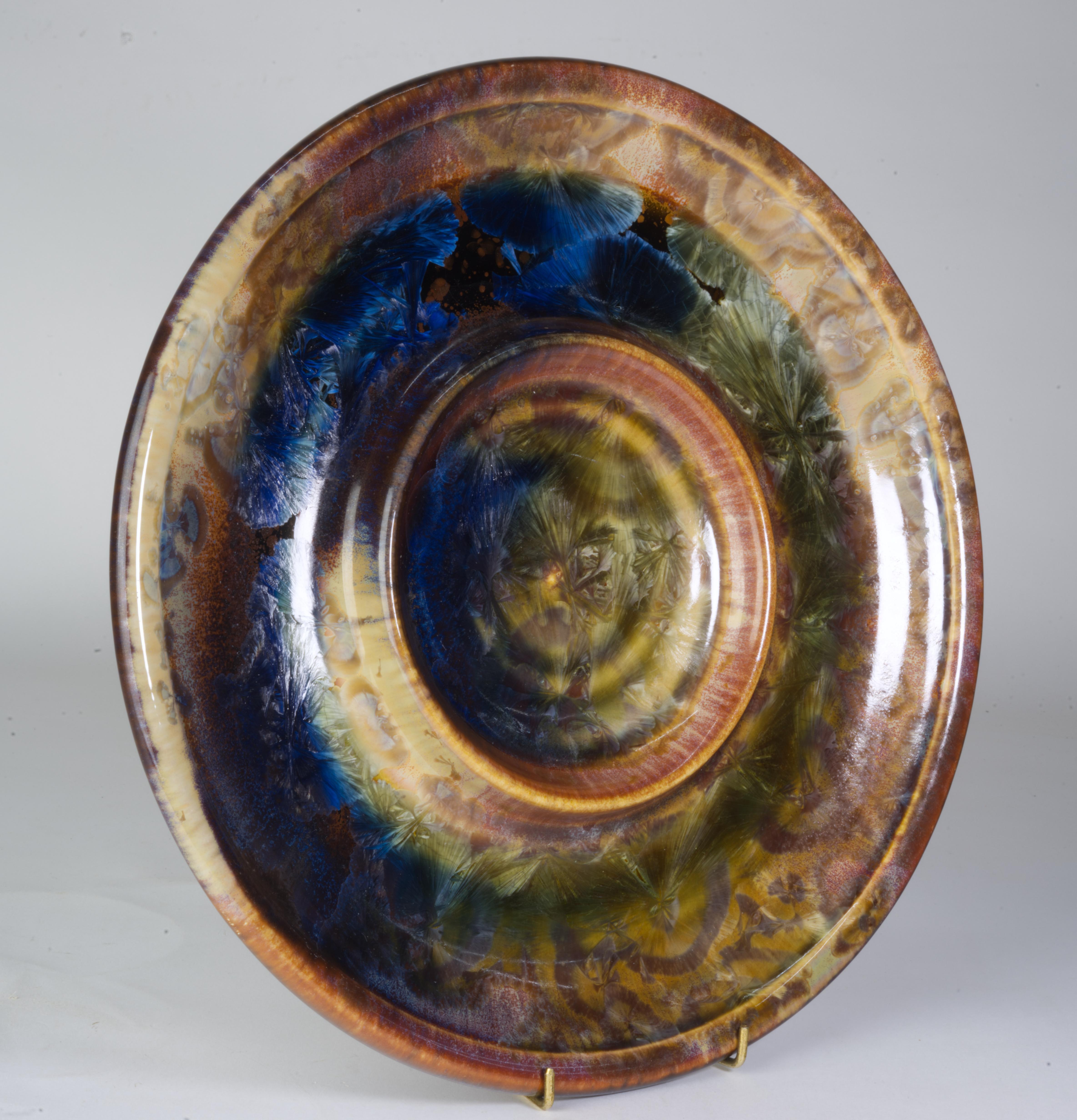 Pair of Crystalline Glaze Divided Serving Platters by Kent Follette For Sale 5