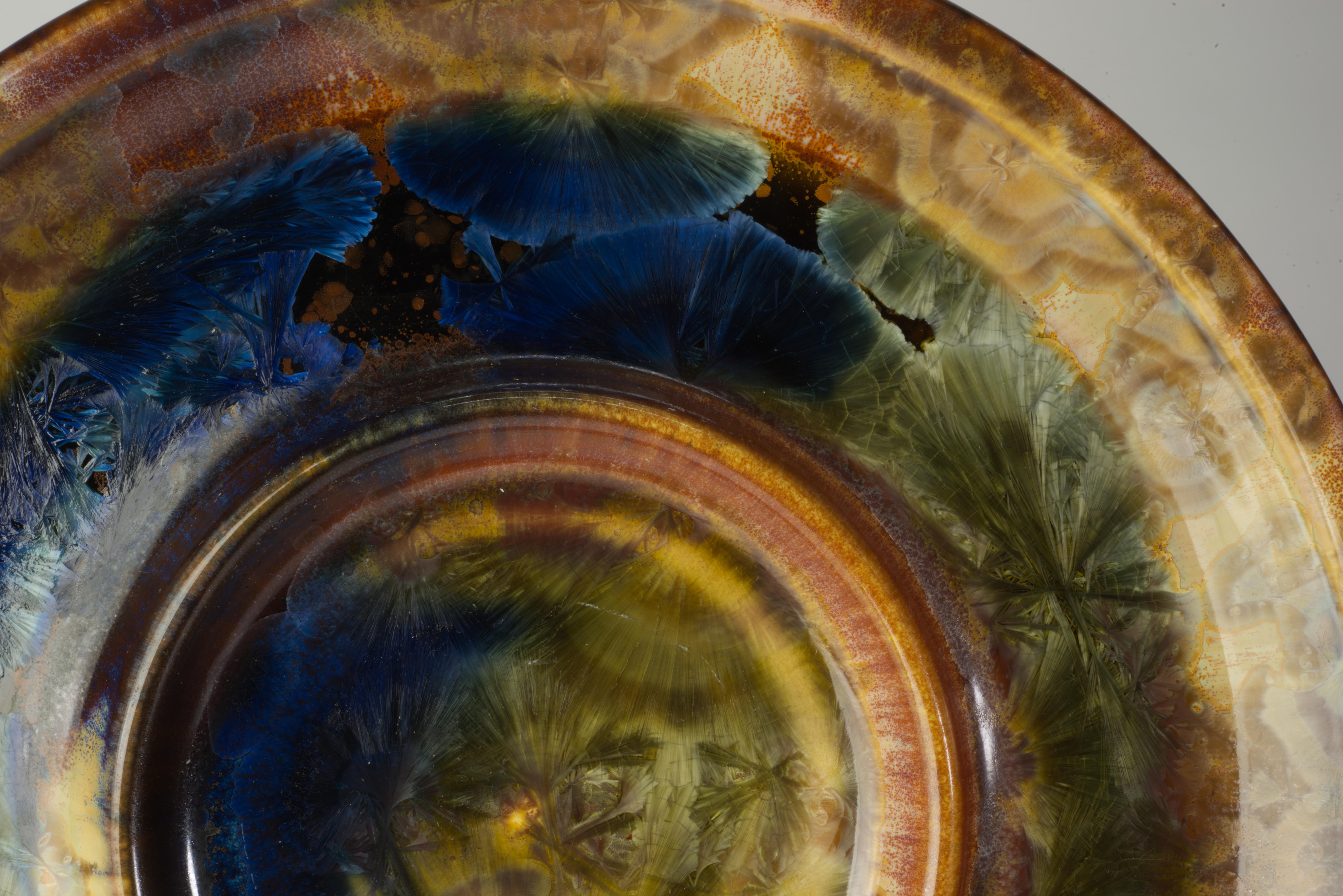 Pair of Crystalline Glaze Divided Serving Platters by Kent Follette For Sale 6