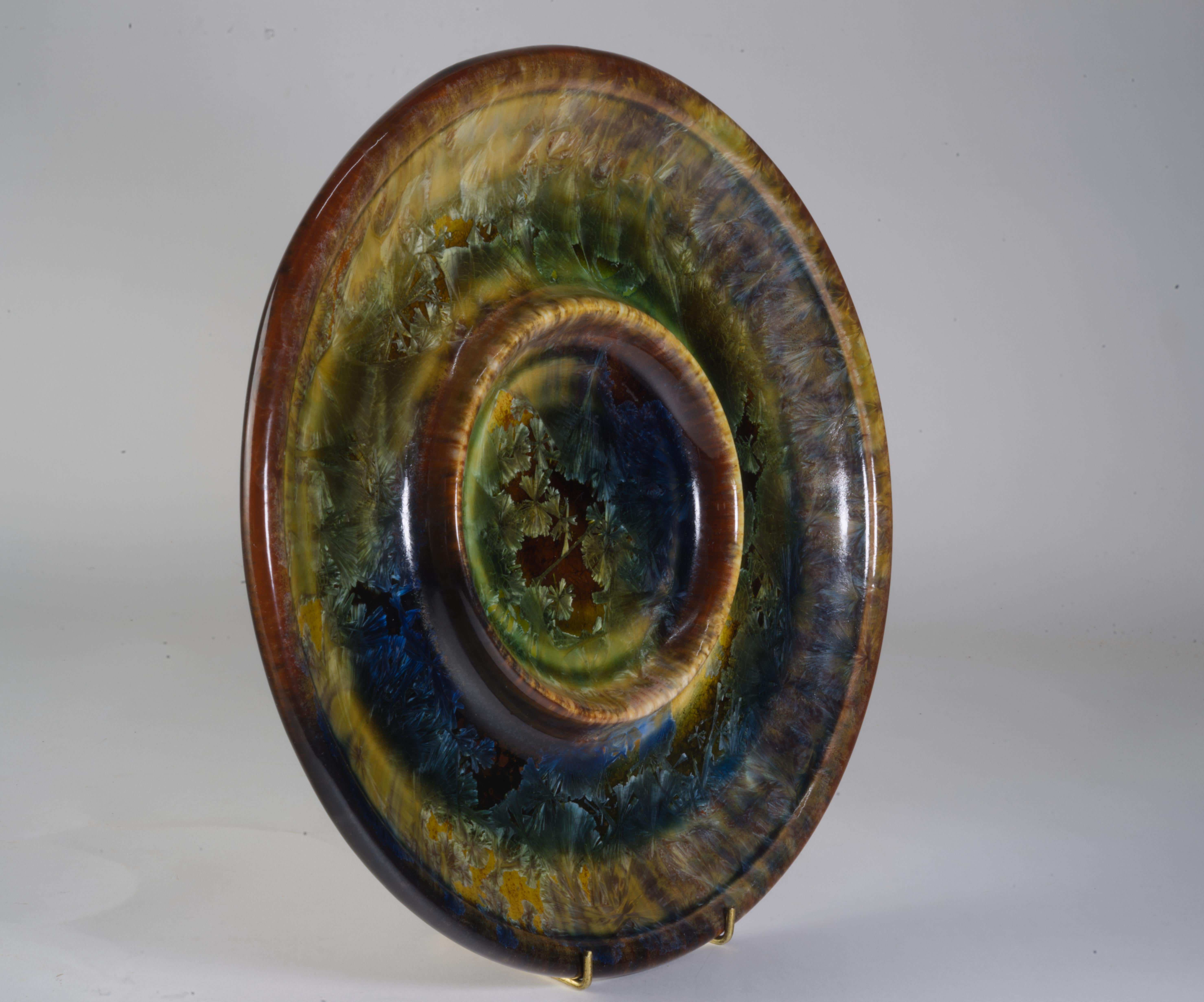 XXIe siècle et contemporain Paire de plateaux de service divisés en glaçure cristalline de Kent Follette en vente