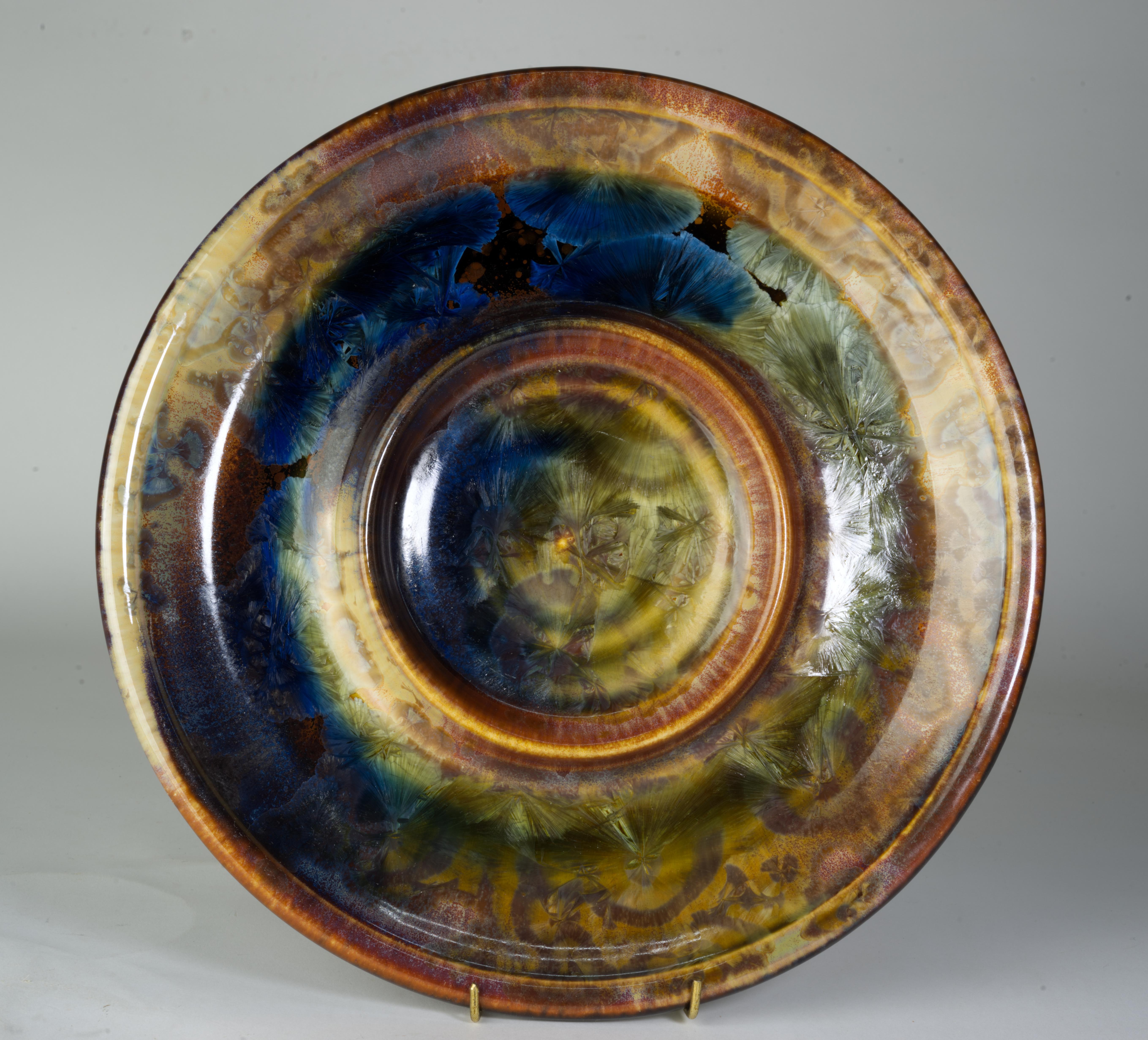 Pair of Crystalline Glaze Divided Serving Platters by Kent Follette For Sale 1