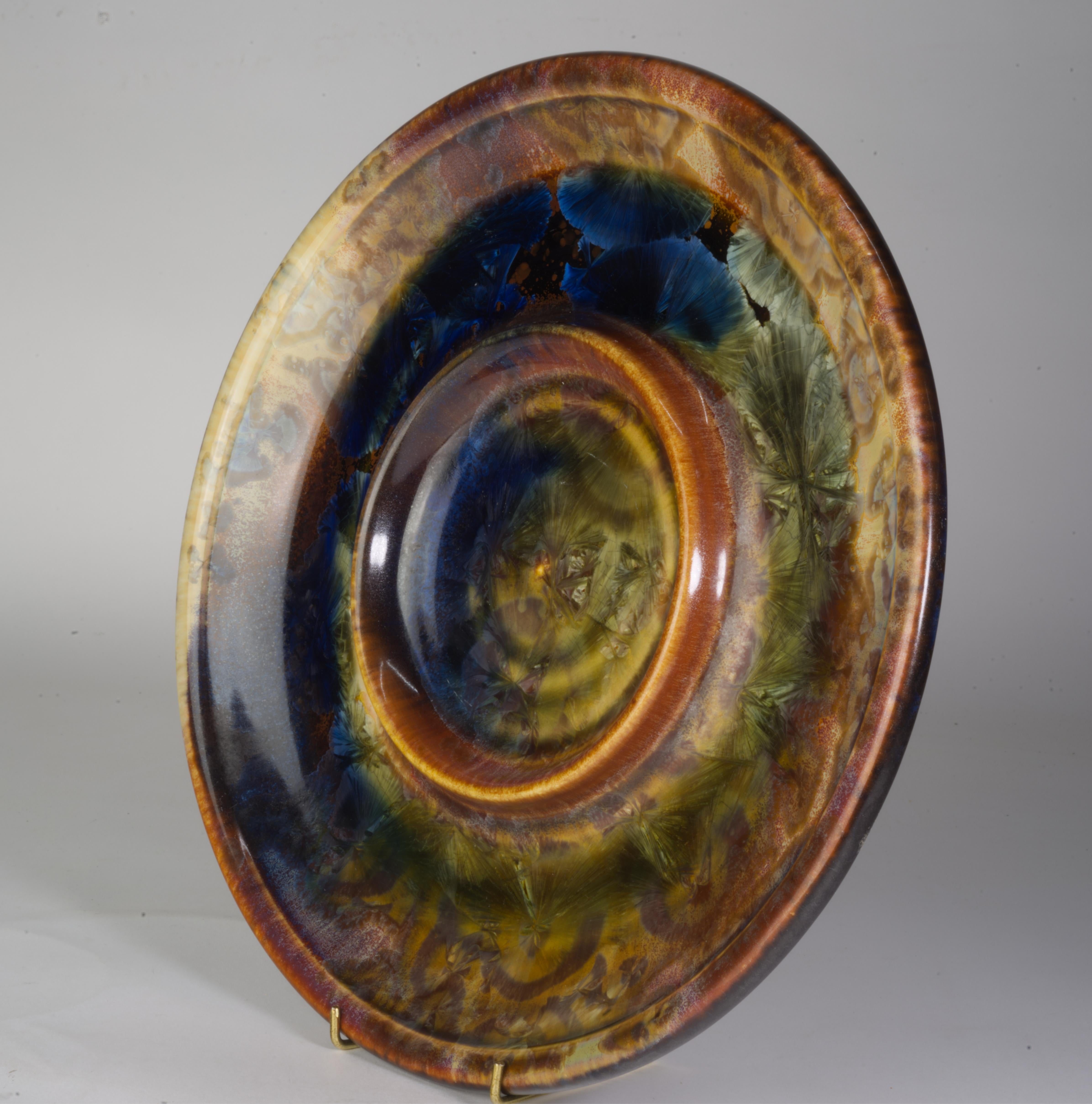 Pair of Crystalline Glaze Divided Serving Platters by Kent Follette For Sale 2