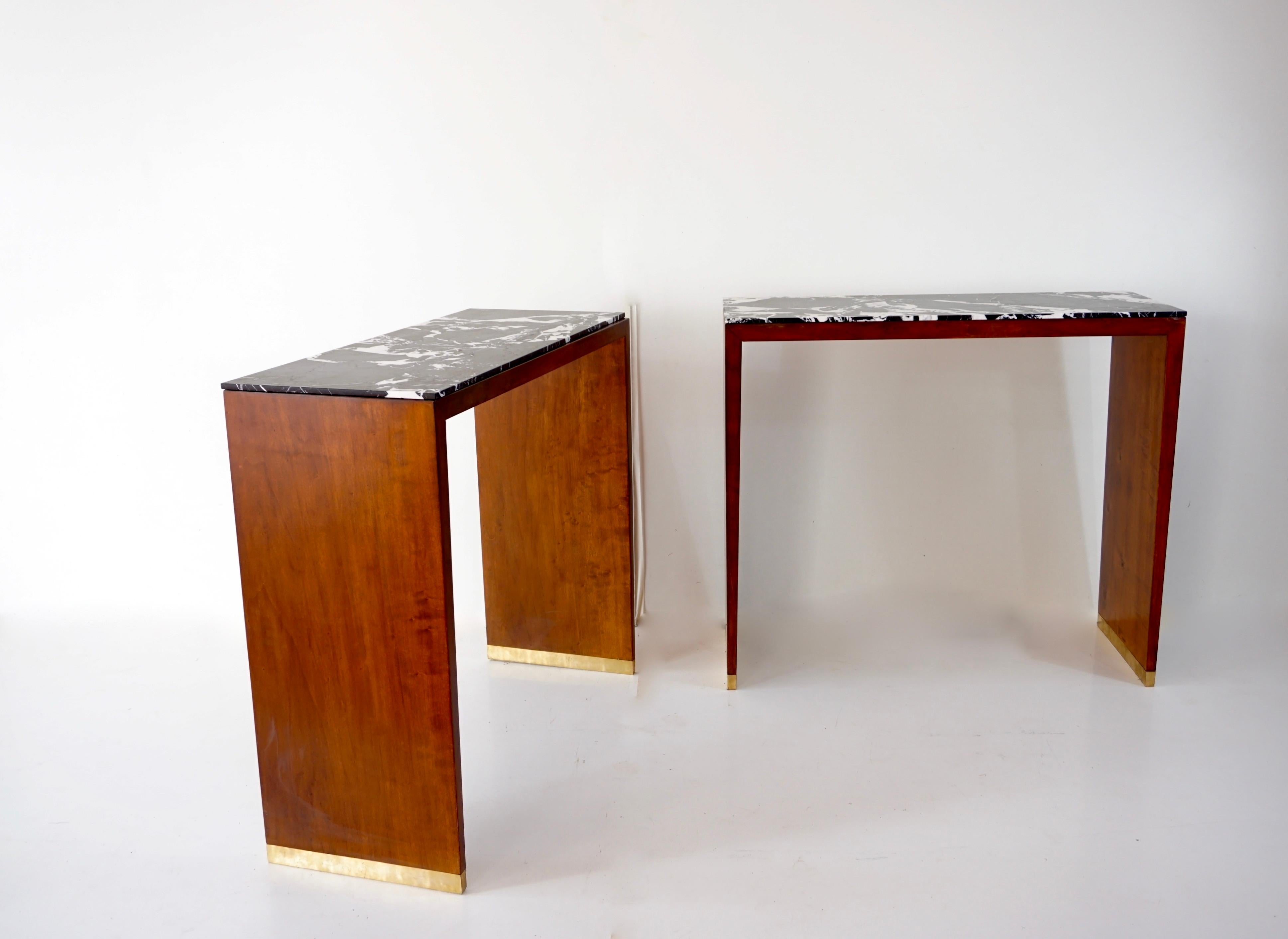 Pair of C&U Lorenzo Ciompi Wood, Brass and Marble Console Tables, Italy, 2022 In New Condition For Sale In Rome, IT