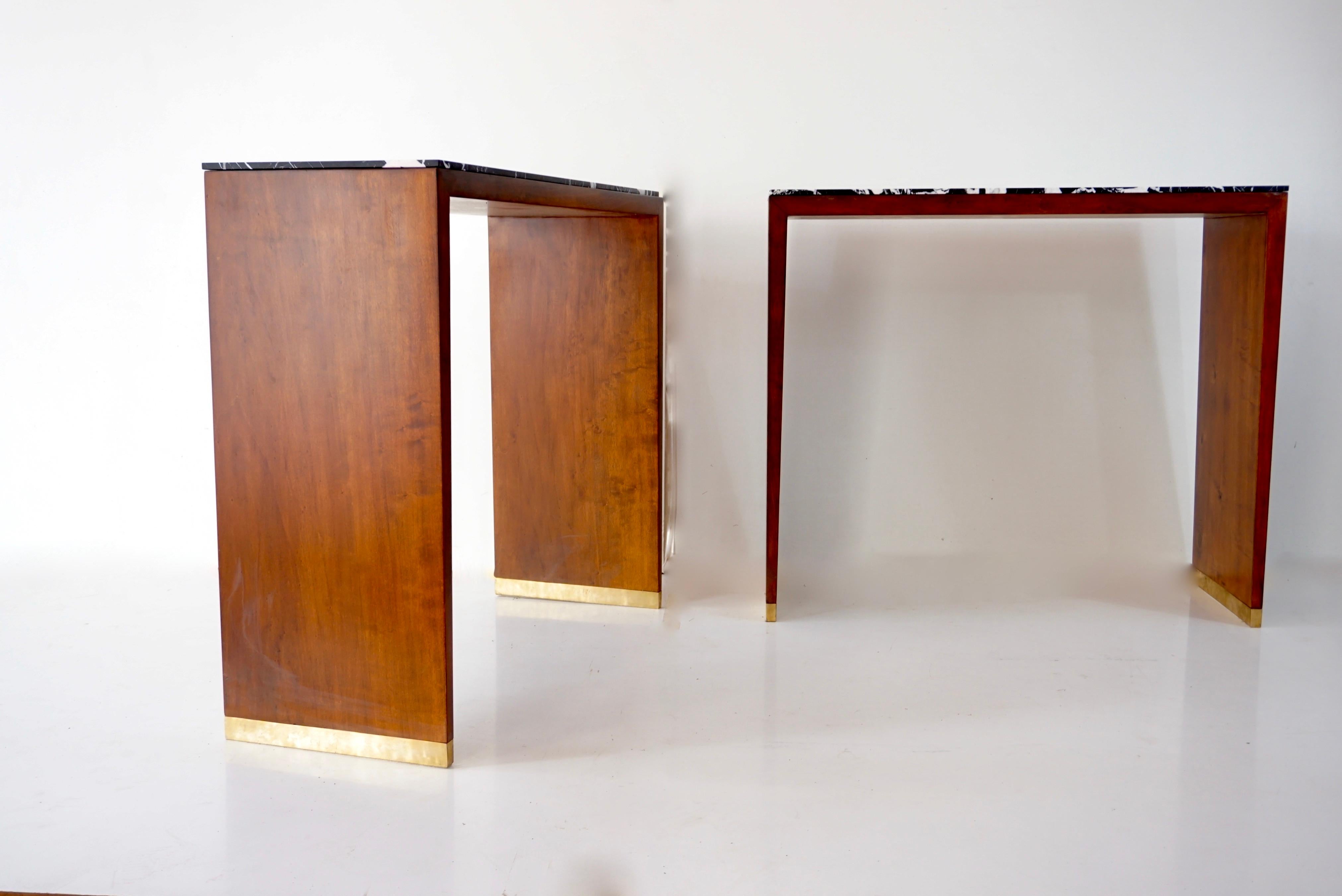 Konsolentische aus Holz, Messing und Marmor von C&U Lorenzo Ciompi, Italien, 2022, Paar im Angebot 1