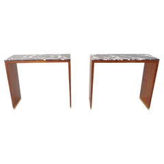 Pair of C&U Lorenzo Ciompi Wood, Brass and Marble Console Tables, Italy, 2022