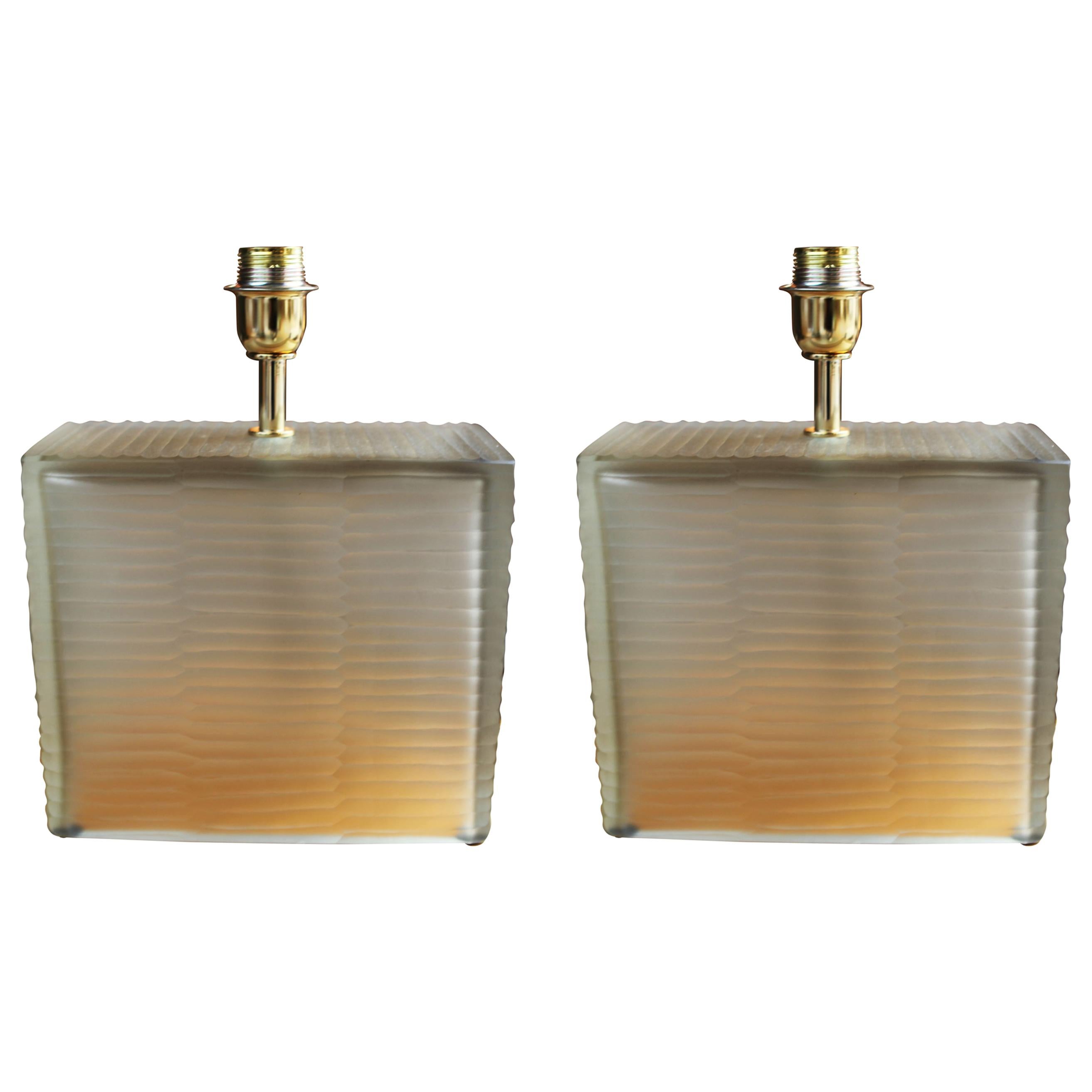 Pair of Cube Amber Lamps