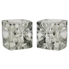 Pair of Cube Candlestick 'Ice Cubes' in Glass by Peill & Putzler