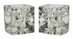 Pair of Cube Candlestick 'Ice Cubes' in Glass by Peill & Putzler