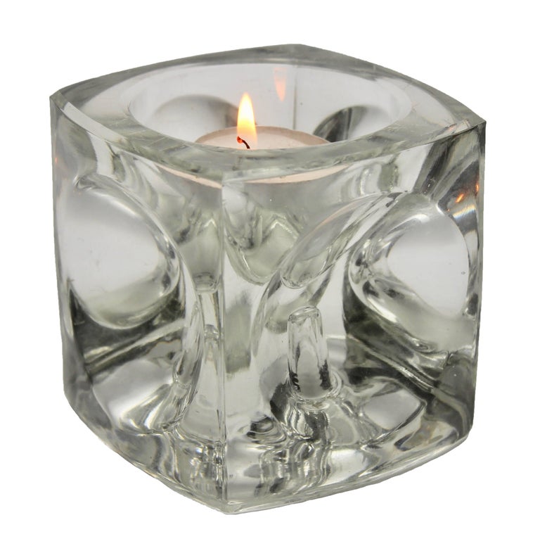 Pair of Cube Candlestick 'Ice Cubes' in Glass by Peill and Putzler For