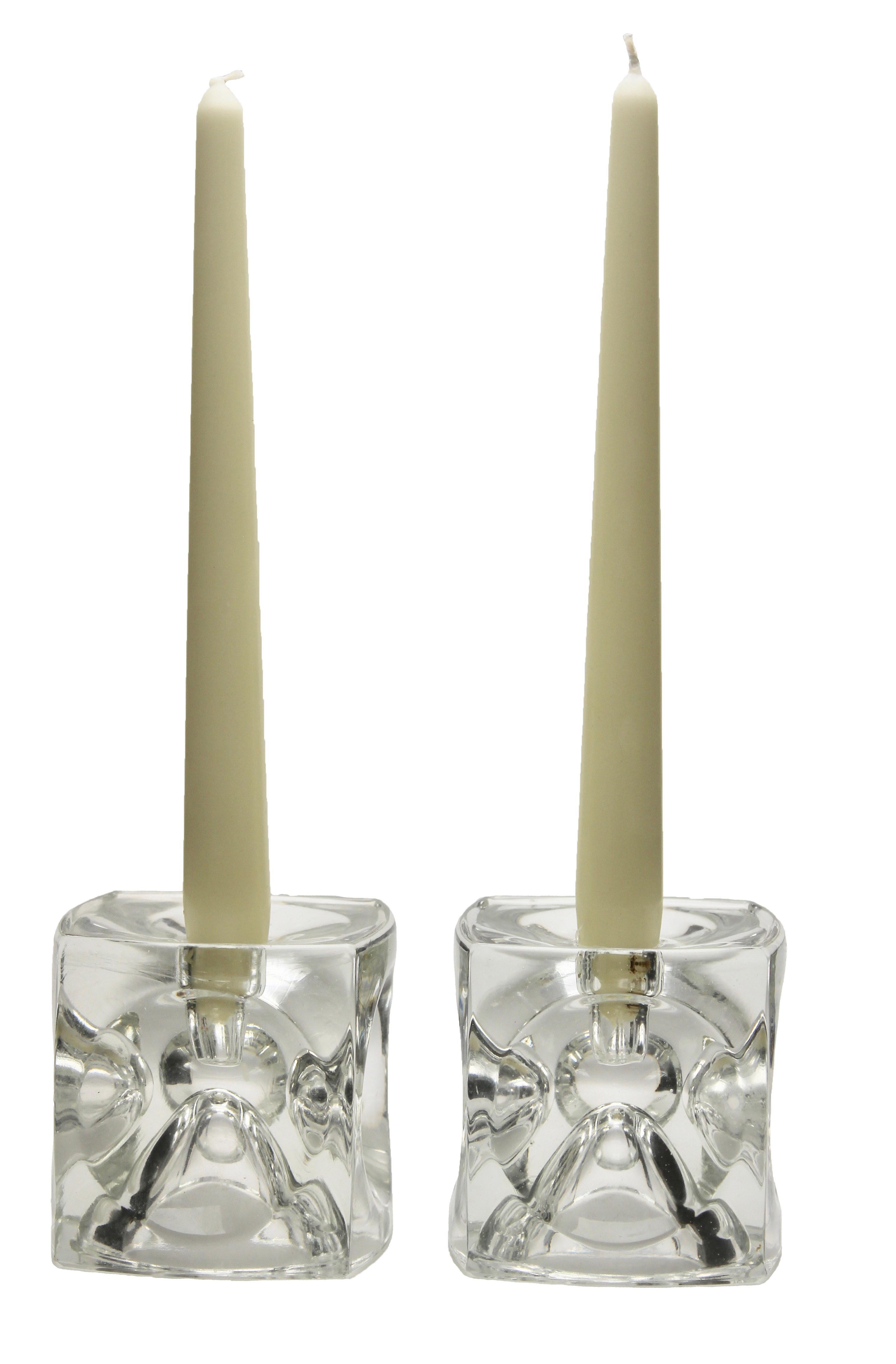 Mid-Century Modern Pair of Cube Candlestick 'Ice Cubes' in Glass by Peill & Putzler For Sale