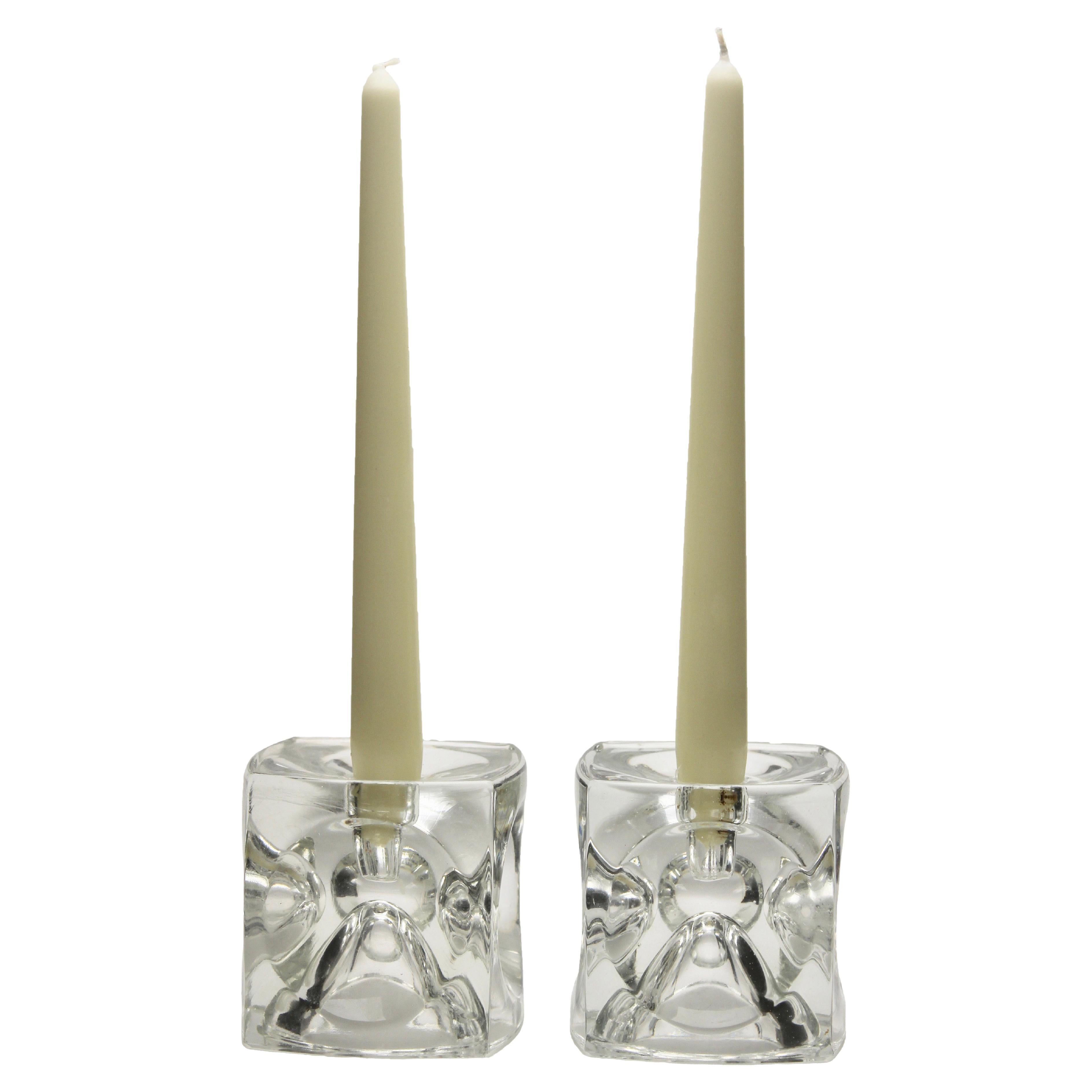Pair of Cube Candlestick 'Ice Cubes' in Glass by Peill & Putzler
