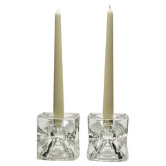 Retro Pair of Cube Candlestick 'Ice Cubes' in Glass by Peill & Putzler