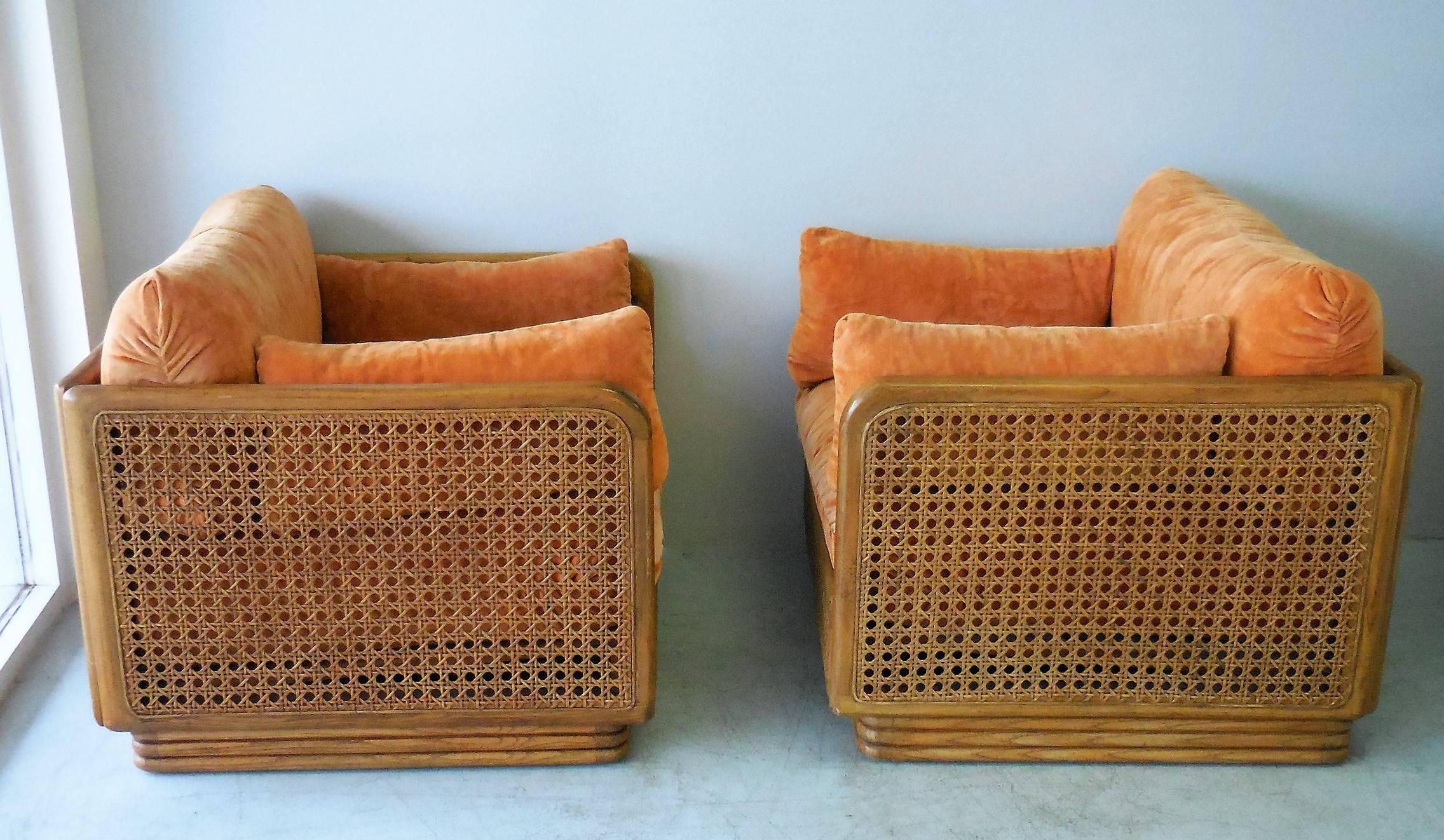 Pair of Cube Cane Modern Club Lounge Chairs, 1970s 11