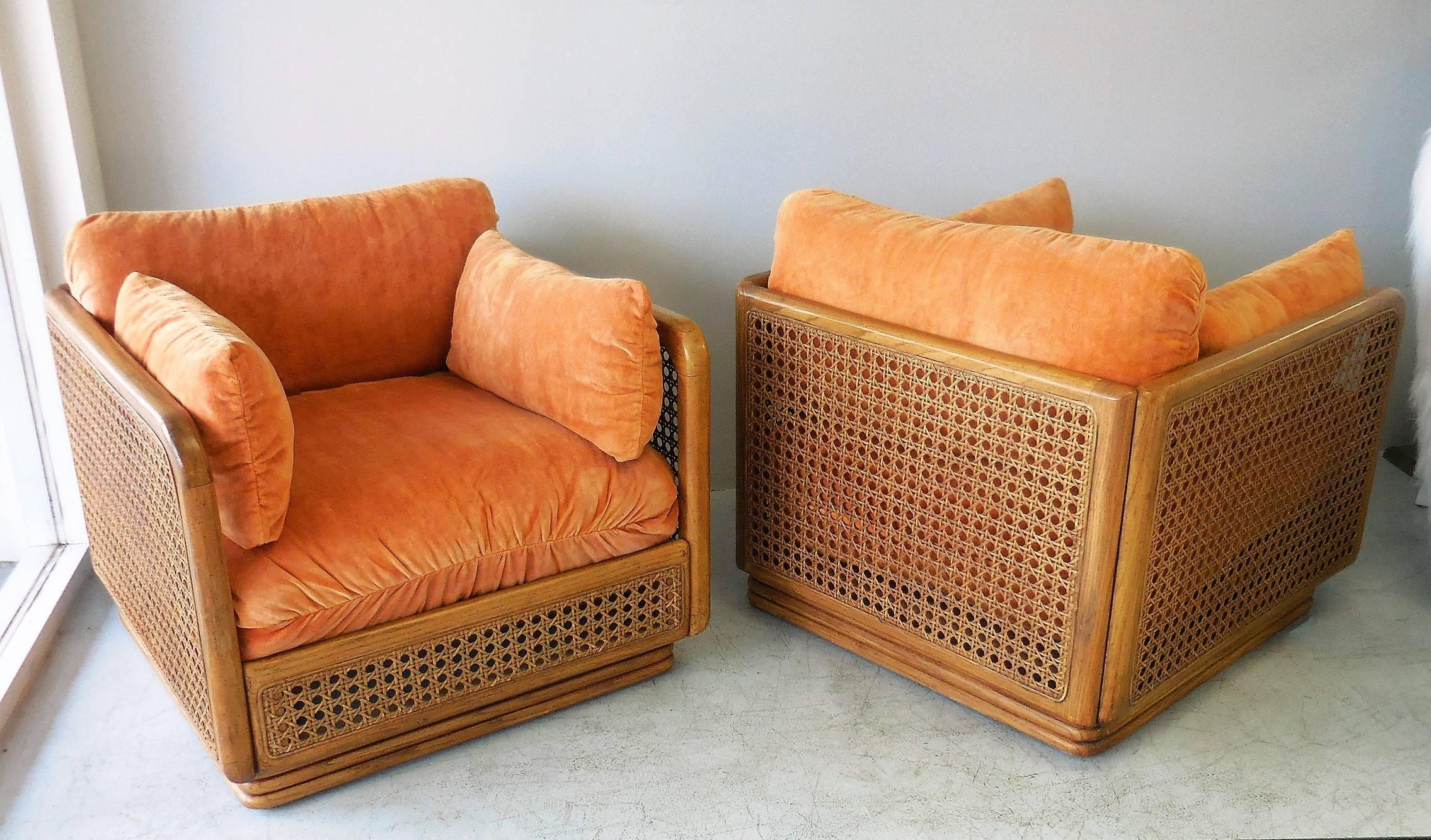 Pair of Cube Cane Modern Club Lounge Chairs, 1970s In Excellent Condition In Miami, FL