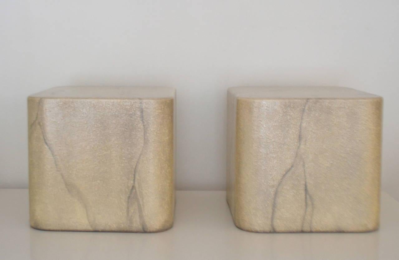 Post-Modern Pair of Cube Form Side Tables