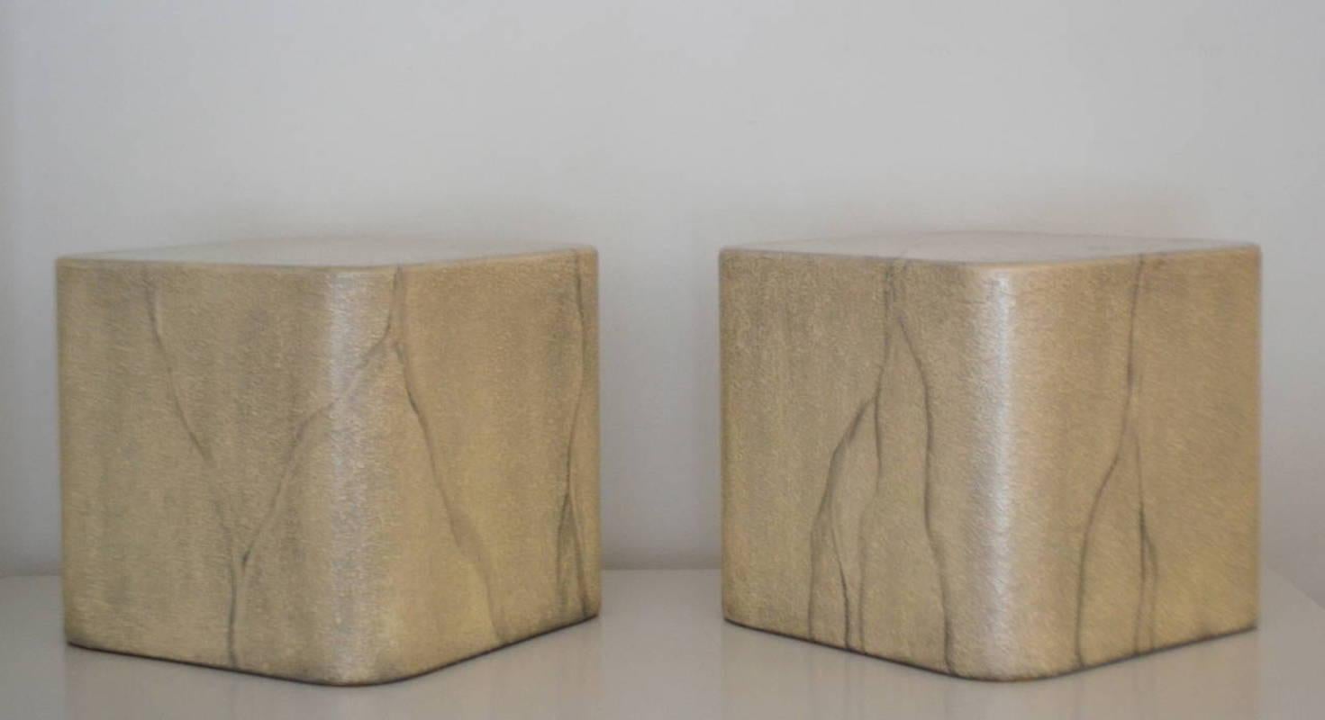 Pair of Cube Form Side Tables In Excellent Condition In West Palm Beach, FL