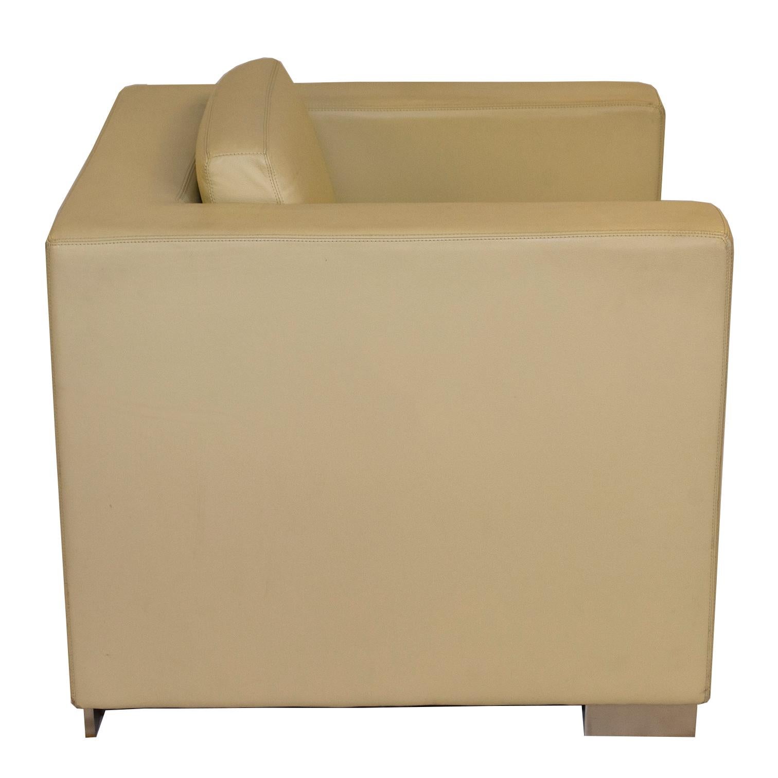 American Pair of Cube Lounge Chairs in Creme Leather by Bernhardt Furniture