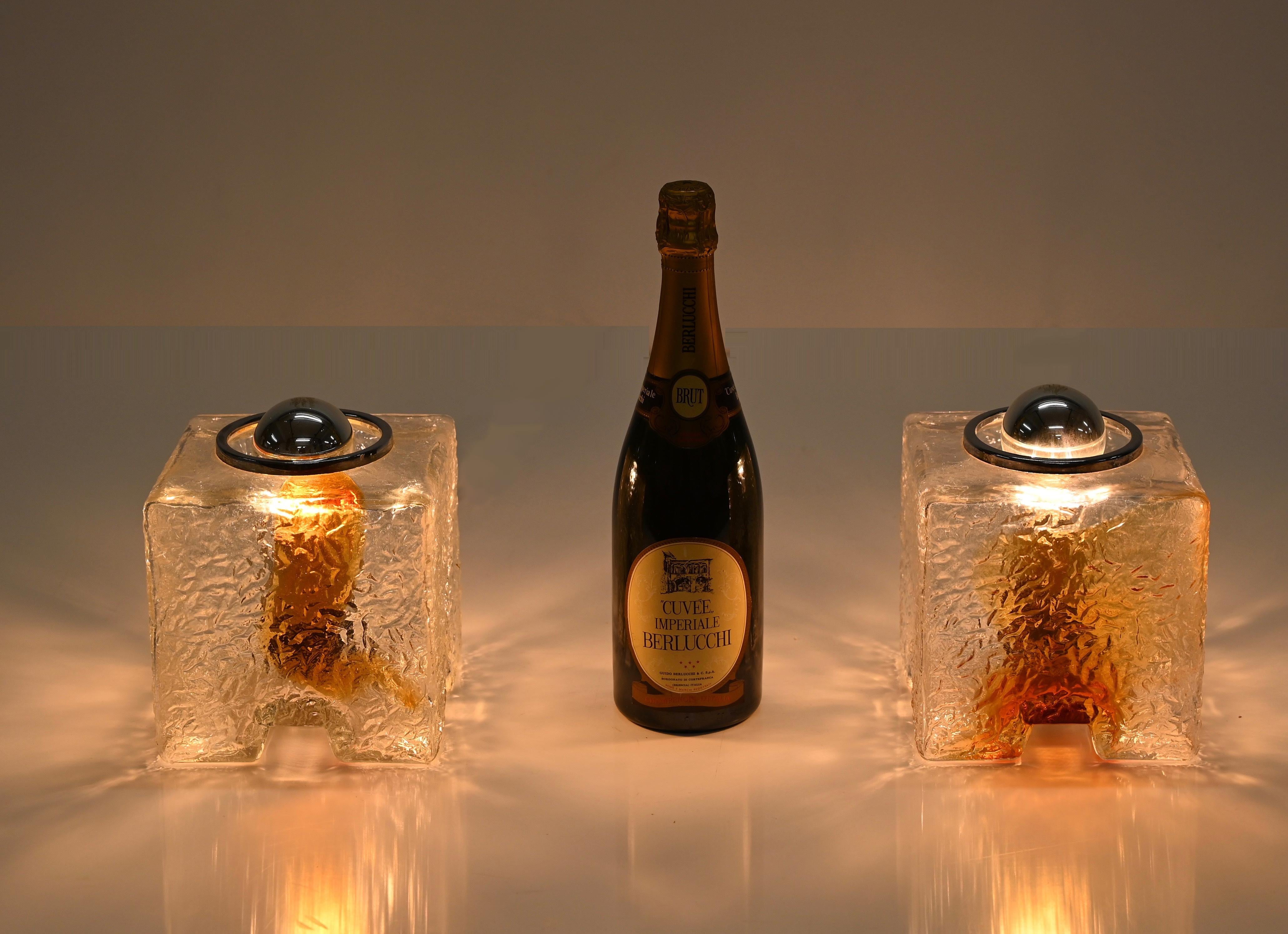 Pair of Cube Murano Glass Table Lamp by Toni Zuccheri for Mazzega, Italy, 1970s For Sale 6