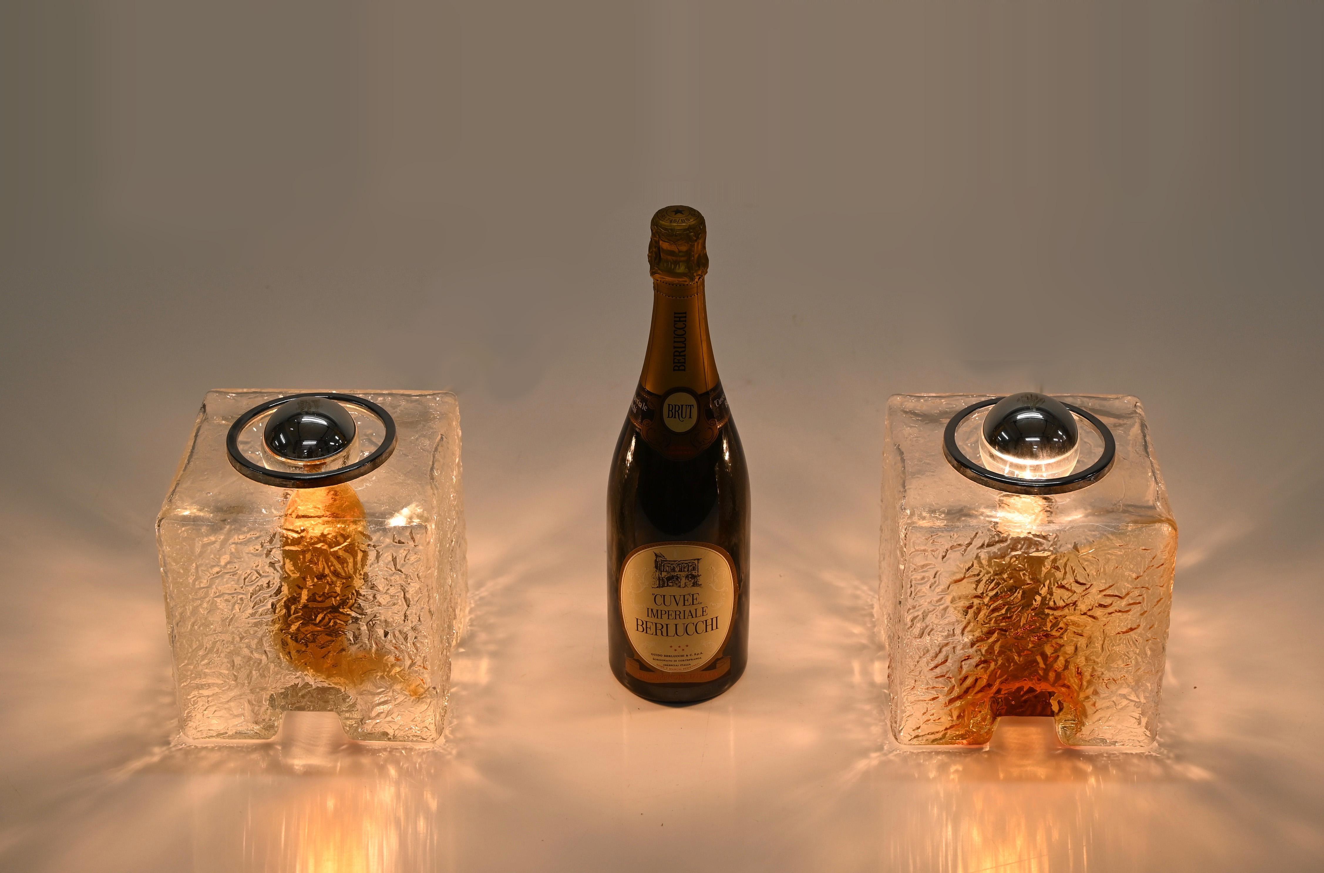 Pair of Cube Murano Glass Table Lamp by Toni Zuccheri for Mazzega, Italy, 1970s For Sale 7