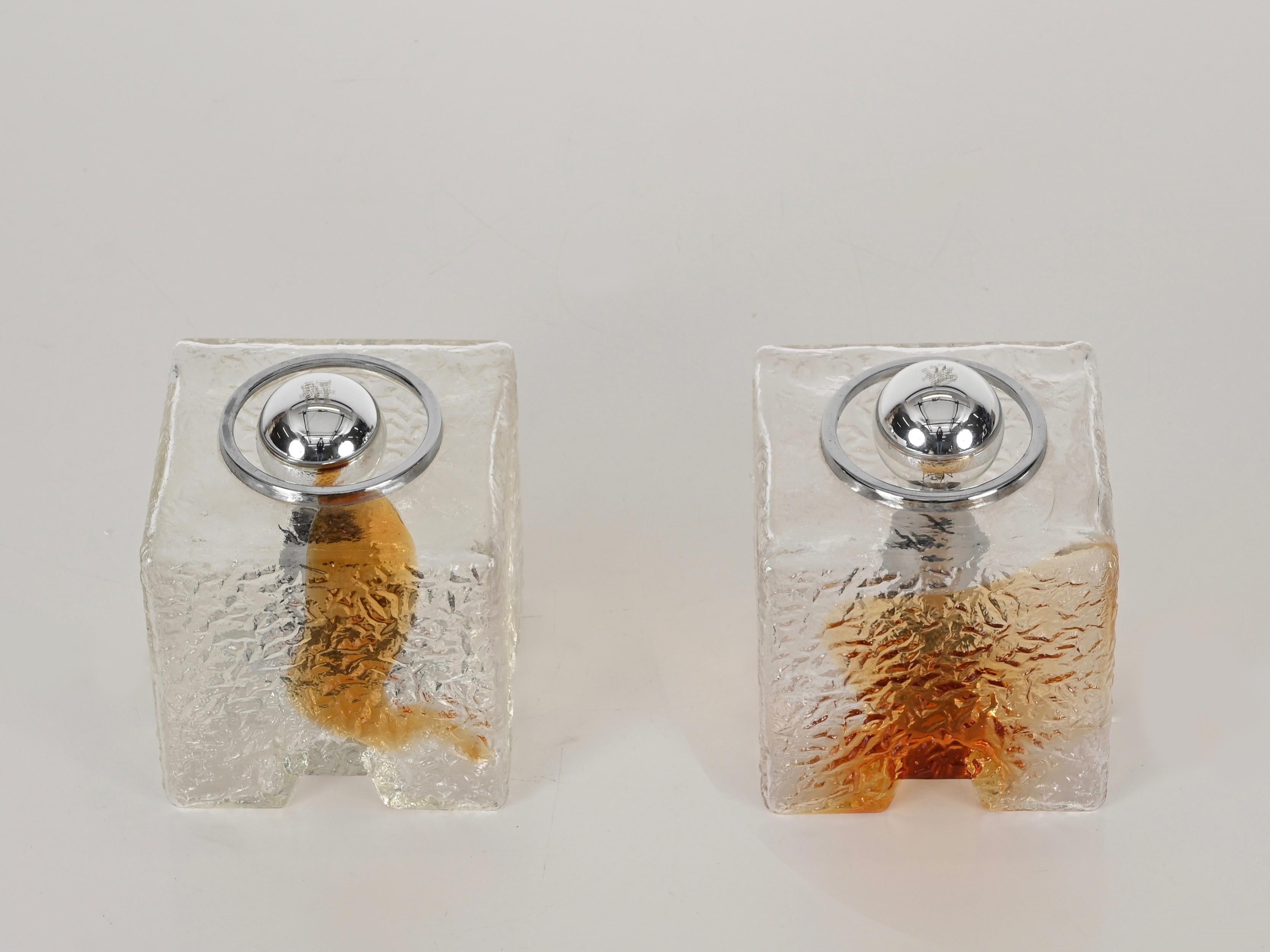 Pair of Cube Murano Glass Table Lamp by Toni Zuccheri for Mazzega, Italy, 1970s For Sale 9
