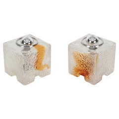 Pair of Cube Murano Glass Table Lamp by Toni Zuccheri for Mazzega, Italy, 1970s