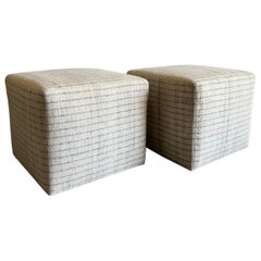 Pair of Cube Ottomans in Vintage Wool Turkish Rug