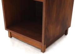 Pair of Cube Shape Oiled Walnut One Drawer Mid-Century Modern End Tables Stands