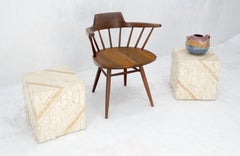 Pair of Cube Shape Tessellated Polished Marble End Tables Night Stands MINT!