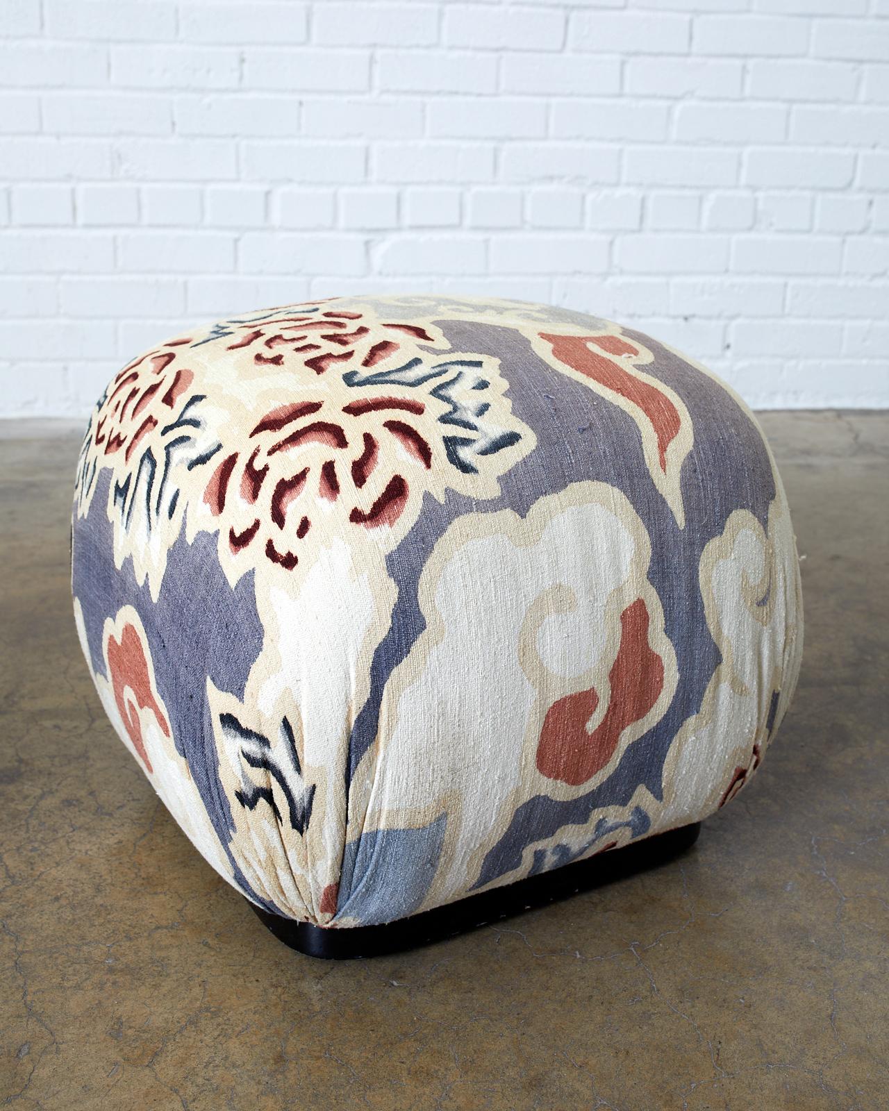 American Pair of Cube Shaped Linen Ottomans or Poufs