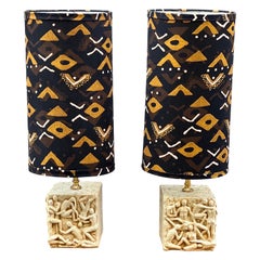 Pair of Cubic Ceramic Table Lamps with our Lampshades by Vandoni Milano, 1950s