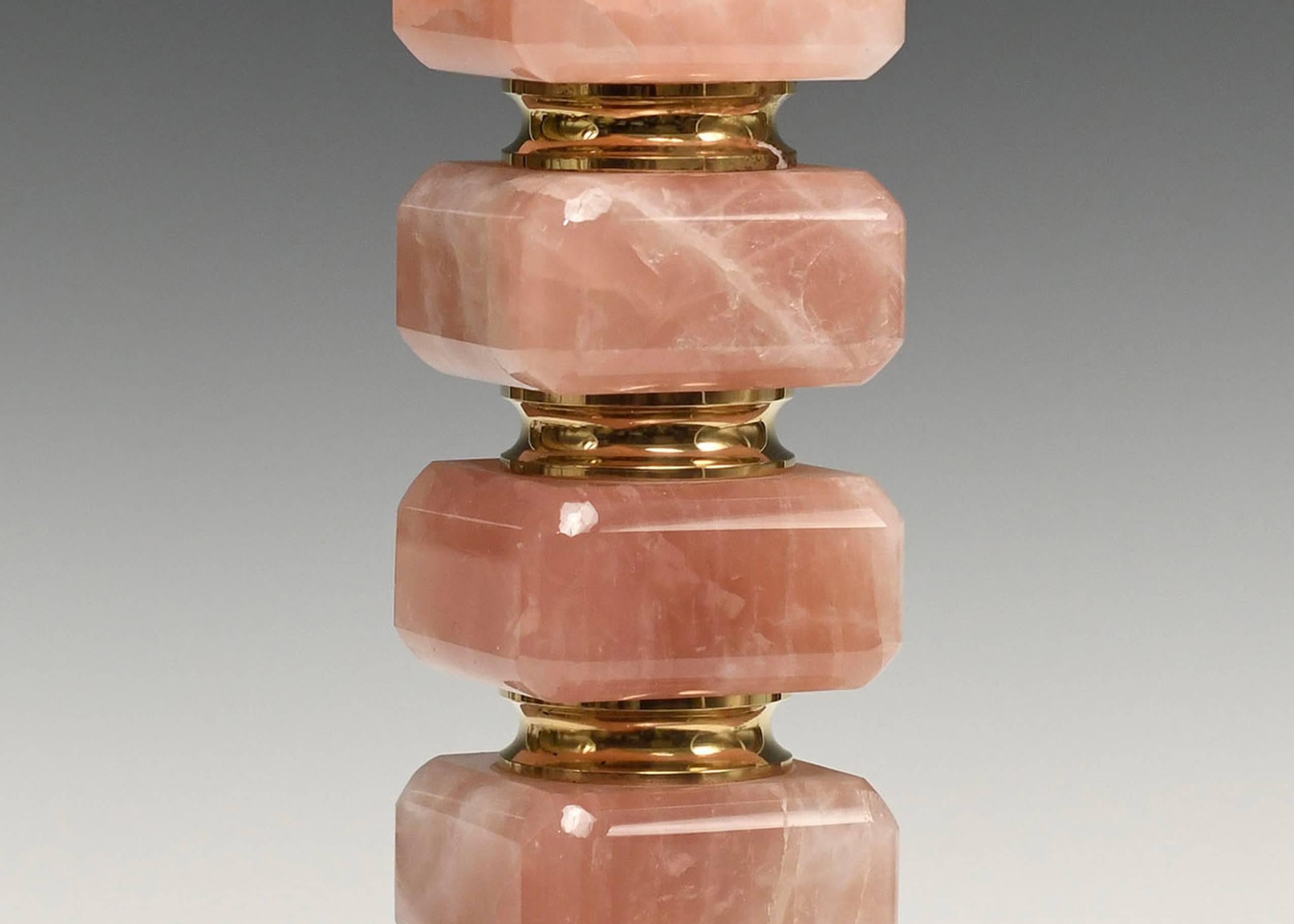 Pair of Cubic Form Pink Rock Crystal Quartz Lamps In Excellent Condition In New York, NY
