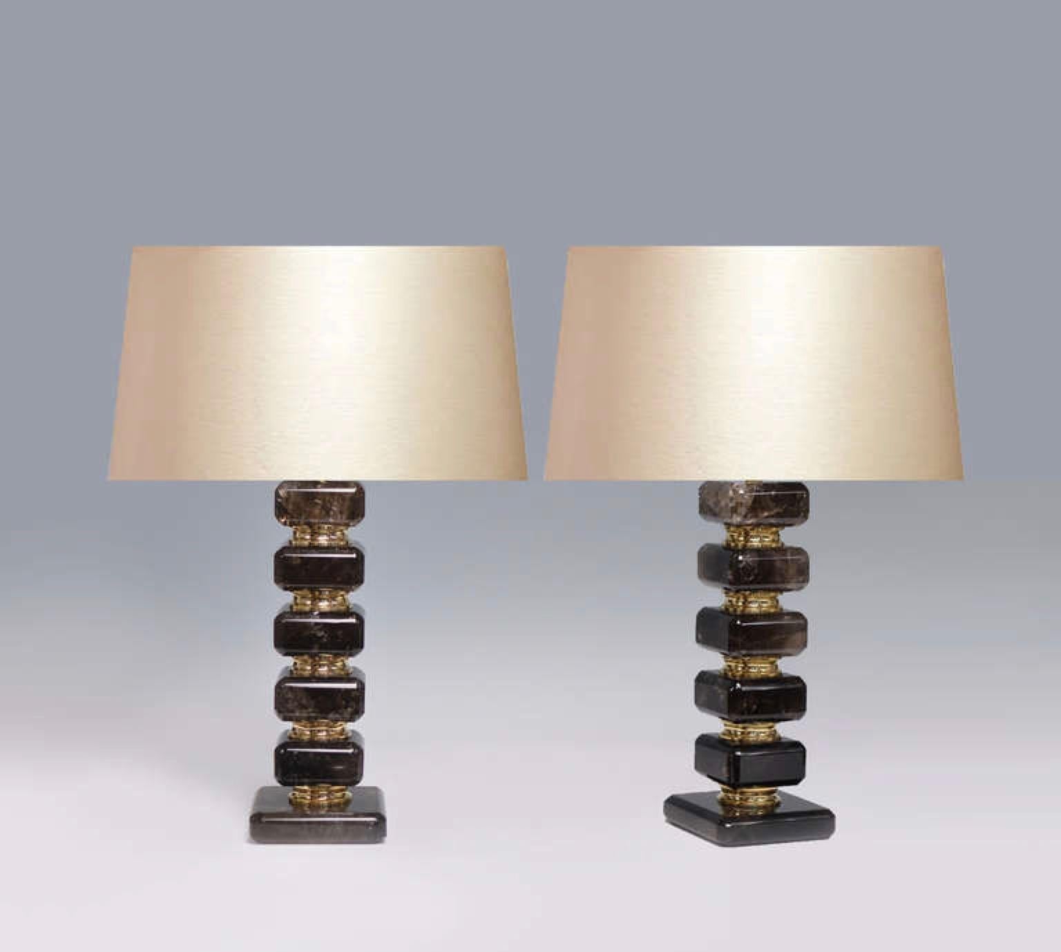 Paar rauchbraune Bergkristall-Quarz-Lampen in kubischer Form (21. Jahrhundert und zeitgenössisch) im Angebot