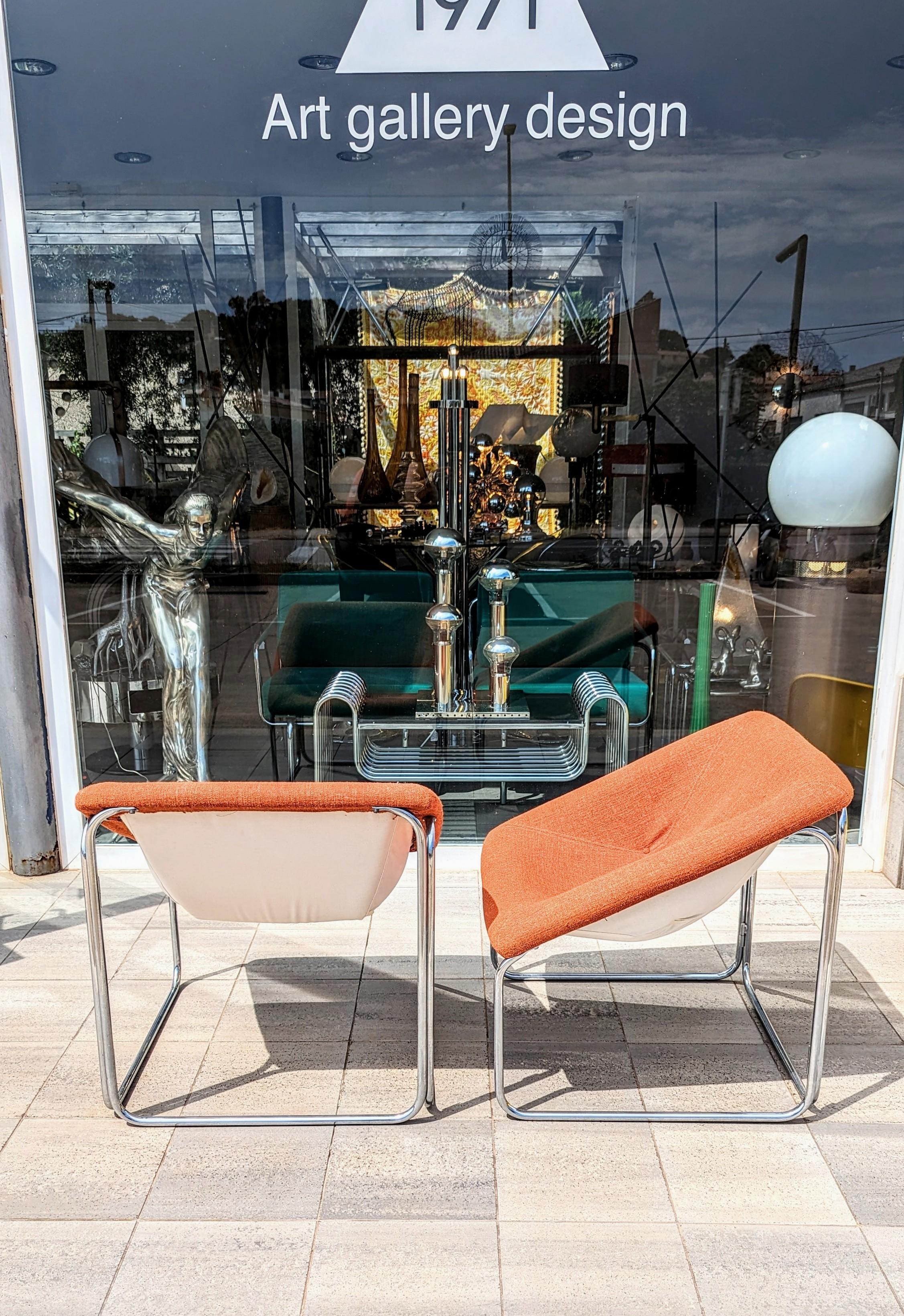 French Pair of Cubic Lounge Chairs, France 1970s For Sale
